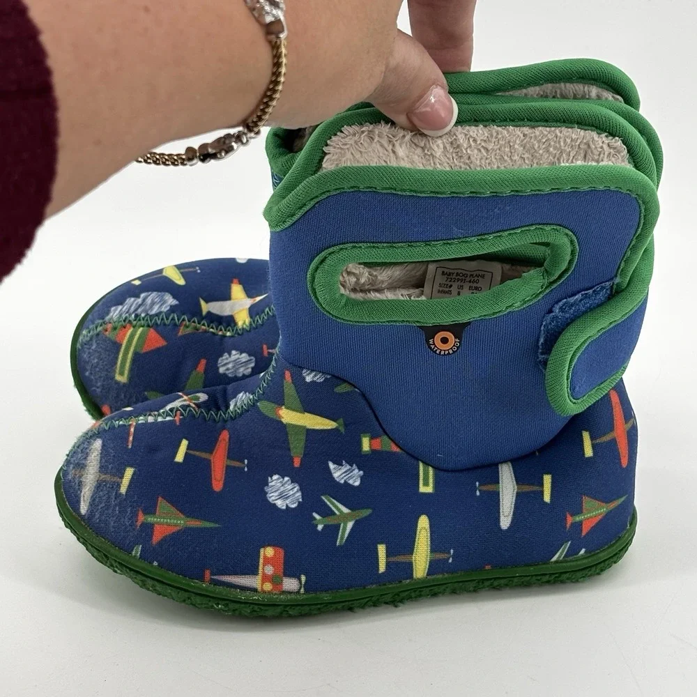 Bogs Baby Toddler Boots Size 8‎  Boys Waterproof Winter Snow Airplanes Rain